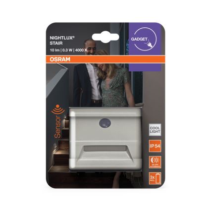 Osram - Luminaria LED para escalera con sensor NIGHTLUX LED/0,25W/3xAAA IP54 blanca