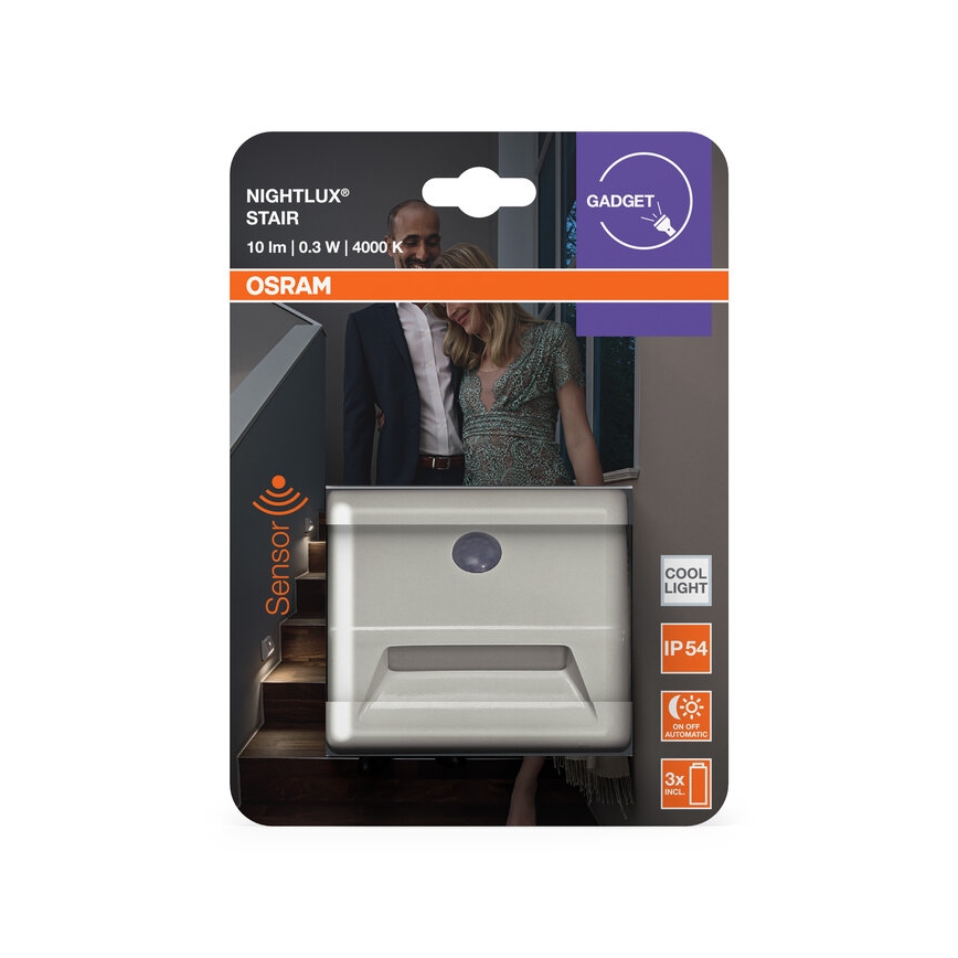 Osram - Luminaria LED para escalera con sensor NIGHTLUX LED/0,25W/3xAAA IP54 blanca
