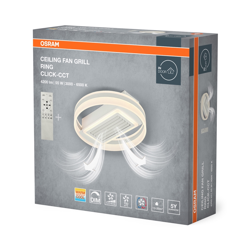 Osram - Luminaria de techo LED regulable con ventilador LED/55W/230V 3000-6500K blanca + mando a distancia