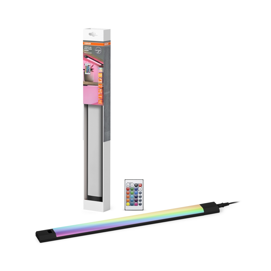 Osram - Luminaria LED RGBW regulable para debajo del mueble con sensor de movimiento LINEAR EDGE LED/8W/230V 50 cm negro + mando a distancia