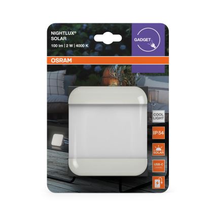 Osram - Luminaria solar portátil NIGHTLUX LED/2W/5V IP54, gris