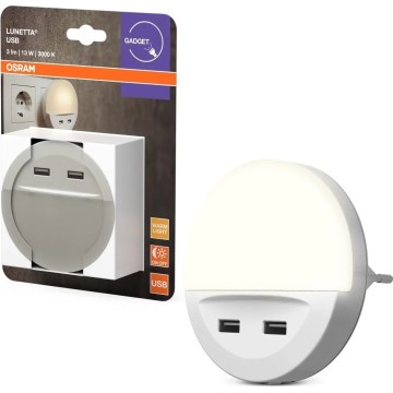 Osram - Luz nocturna de enchufe con sensor LUNETTA, 2x USB, LED/13W/230V