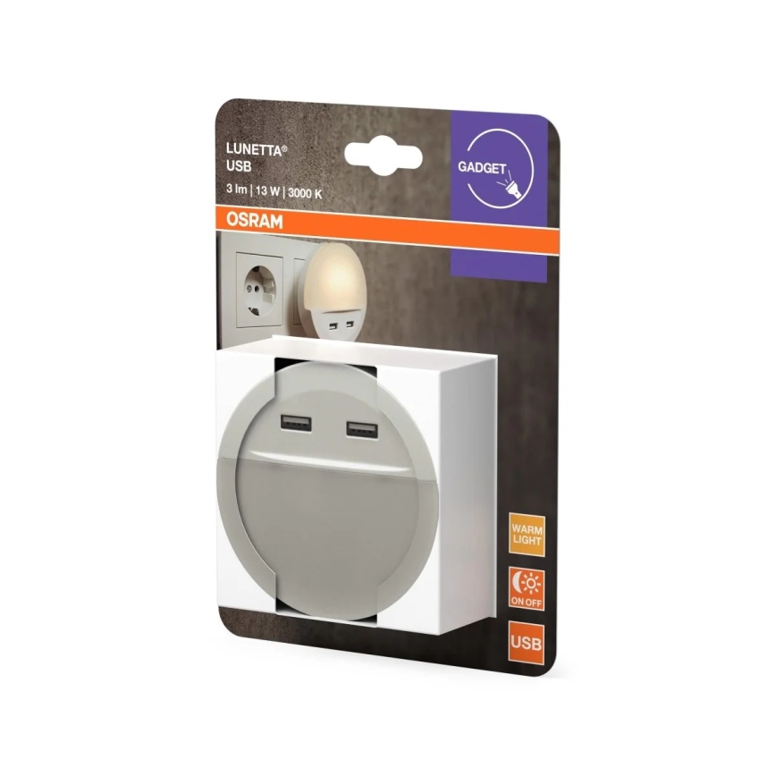 Osram - Luz nocturna de enchufe con sensor LUNETTA, 2x USB, LED/13W/230V