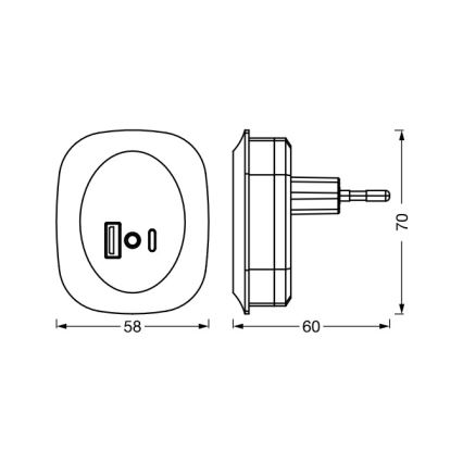 Osram - Lámpara nocturna LED de enchufe con sensor y puerto USB LUNETTA LED/12,5W/230V negra