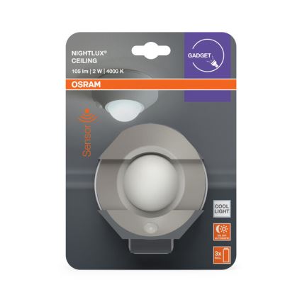Osram - Luz nocturna LED con sensor NIGHTLUX LED/2W/3xAA plateada