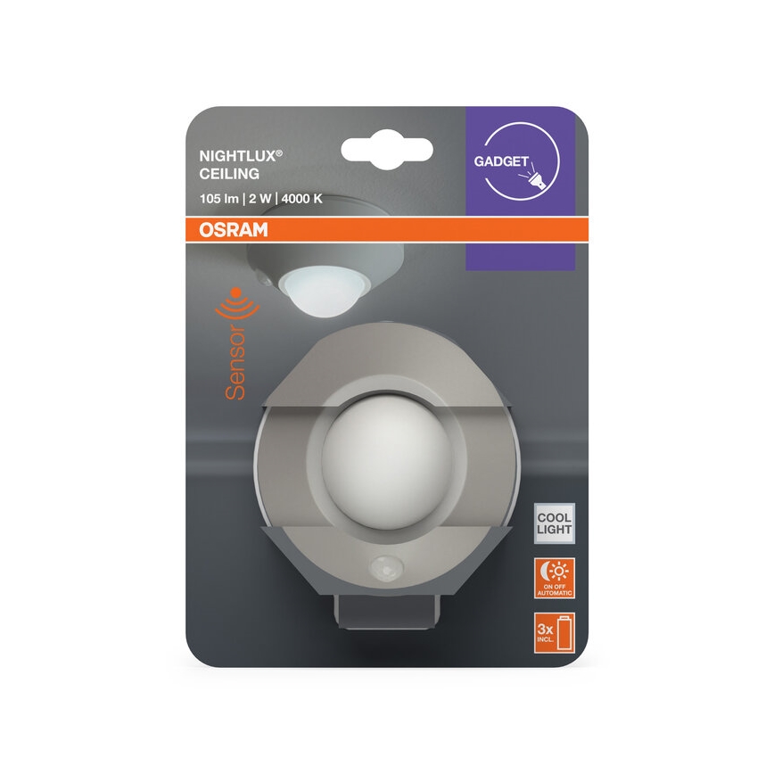 Osram - Luz nocturna LED con sensor NIGHTLUX LED/2W/3xAA plateada