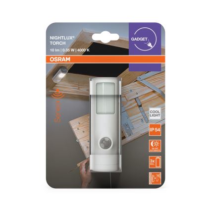 Osram - Lámpara orientativa LED con sensor de movimiento y de crepúsculo NIGHTLUX LED/0,35W/3xAAA IP54 blanca