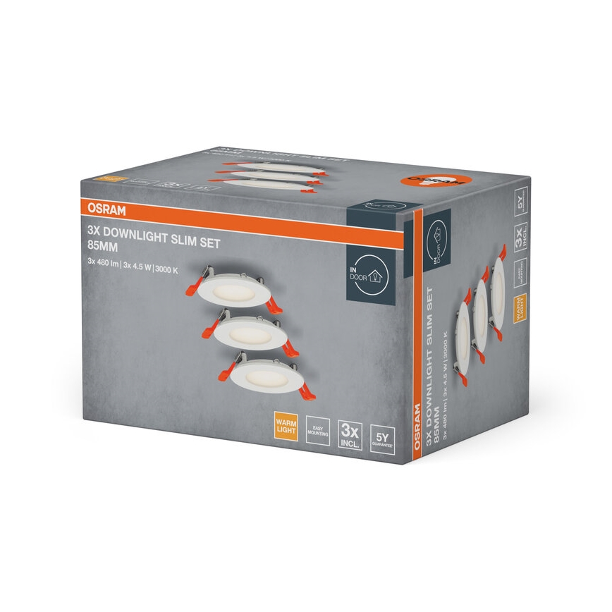 Osram - Pack de 3 luminarias empotradas SLIM LED/4,5W/230V