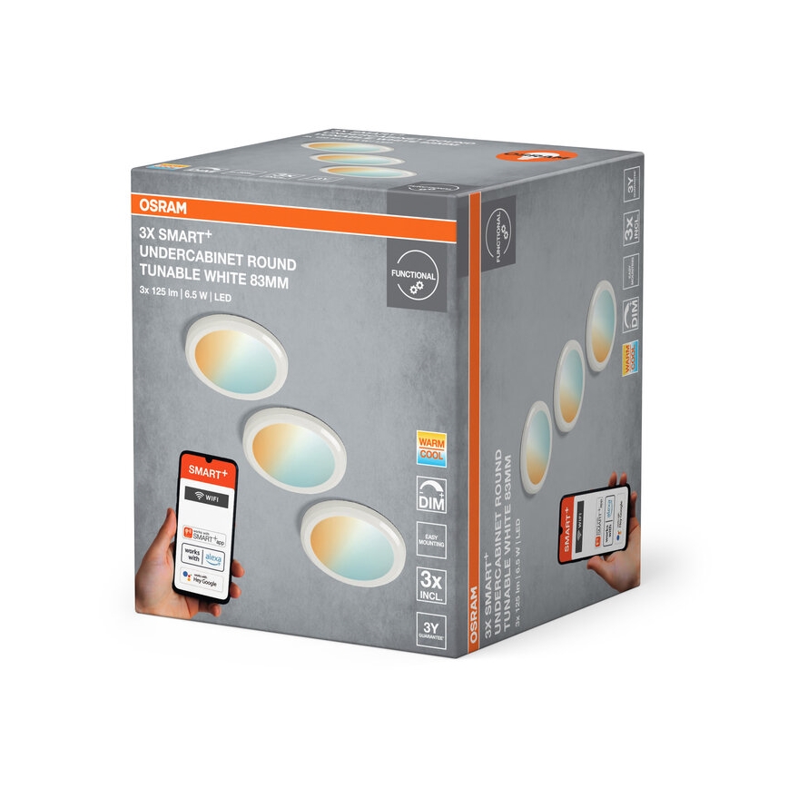 Osram - Pack de 3 luminarias LED regulables para debajo de muebles SMART+ LED/6,5W/230V 3000-6500K Wi-Fi