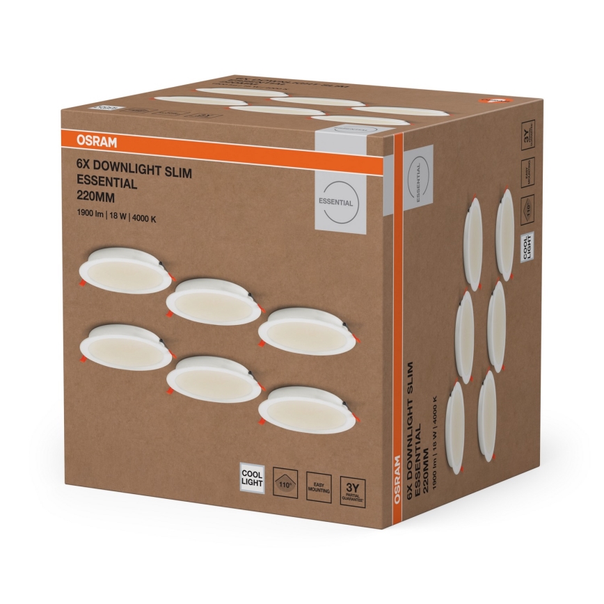 Osram - Set de 6 luminarias empotradas LED ESSENTIAL LED/18W/230V 4000K, Ø 22 cm, blanco