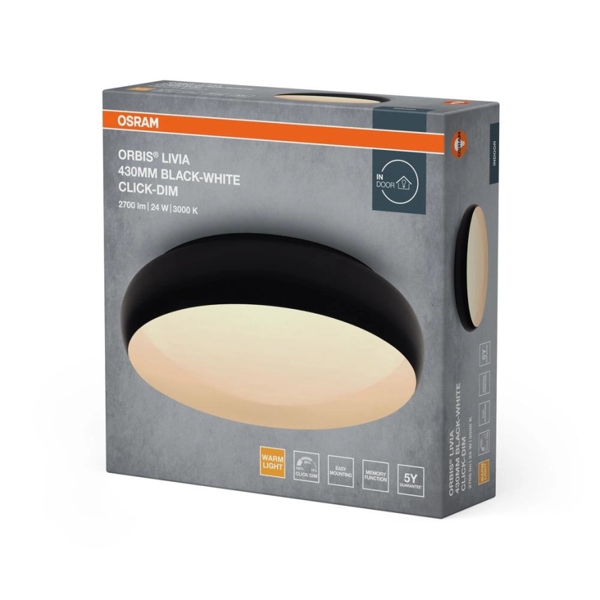 Osram - Luminaria de techo LED regulable ORBIS LIVIA LED/24W/230V Ø 43 cm negro/blanco