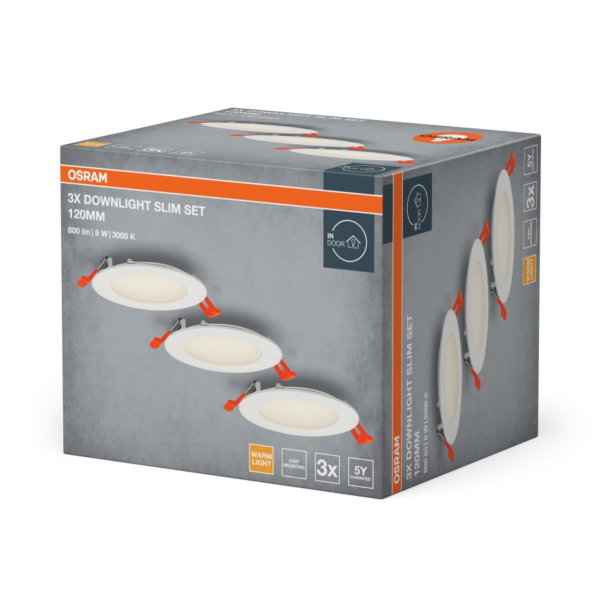 Osram - Pack de 3 downlights empotrables LED SPOT LED/8W/230V 3000K Ø 12 cm blanco