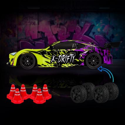 Overmax - Coche RC de drift con mando a distancia X-DRIFT 1000 mAh amarillo/púrpura