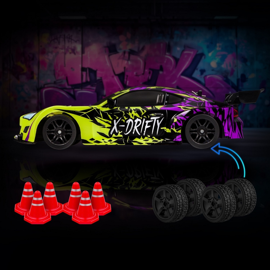 Overmax - Coche RC de drift con mando a distancia X-DRIFT 1000 mAh amarillo/púrpura