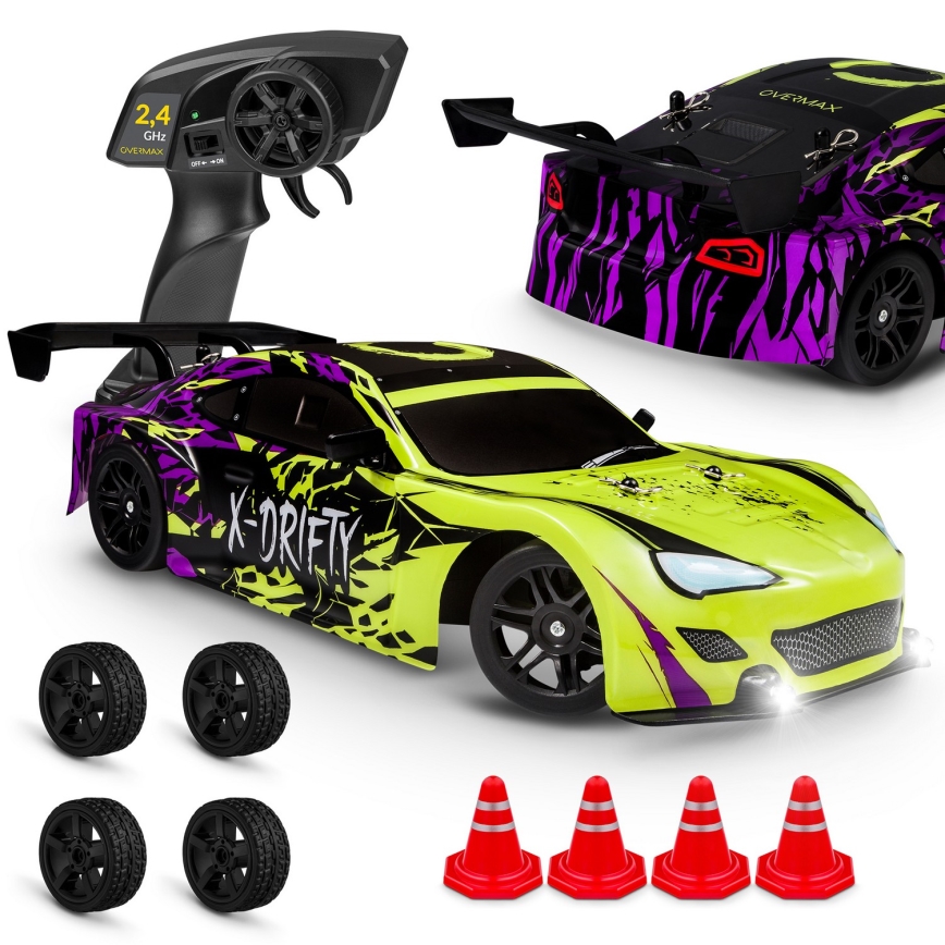 Overmax - Coche RC de drift con mando a distancia X-DRIFT 1000 mAh amarillo/púrpura