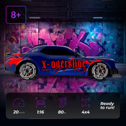 Overmax - Coche RC de drift con mando a distancia X-OVERSLIDE 1000 mAh negro/verde/azul/rojo