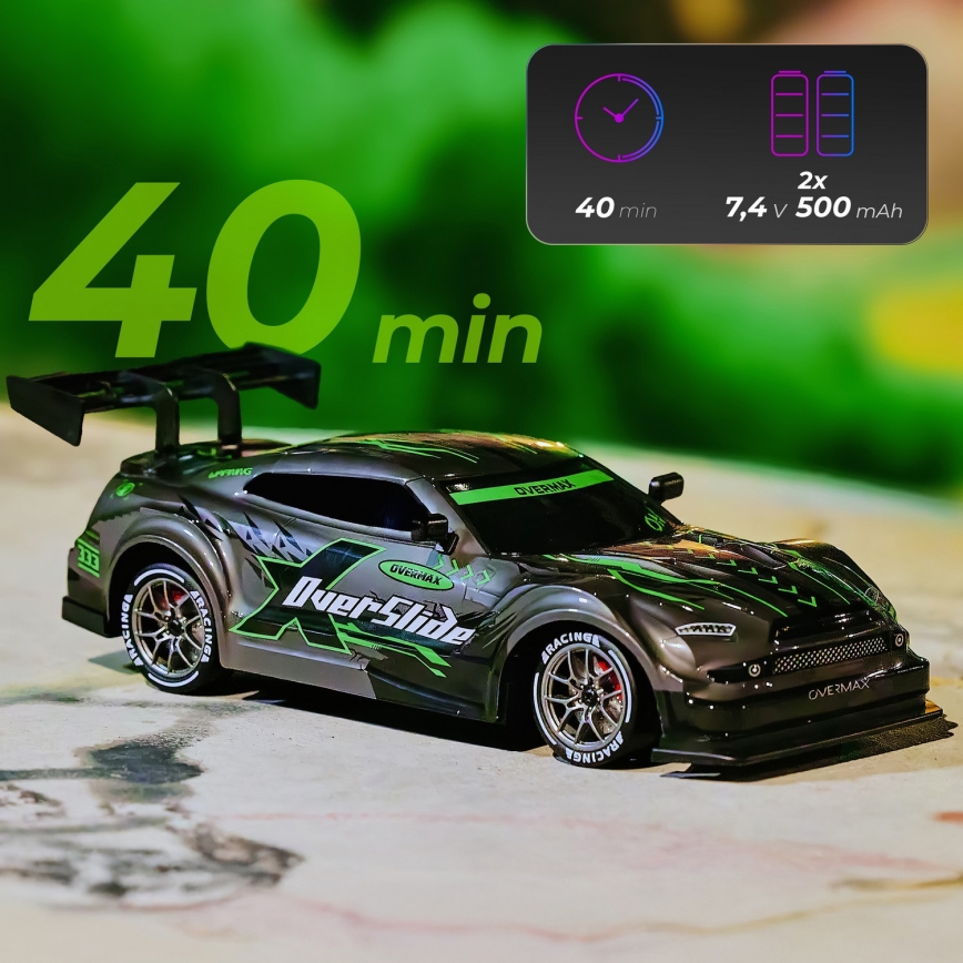 Overmax - Coche RC de drift con mando a distancia X-OVERSLIDE 1000 mAh negro/verde/azul/rojo