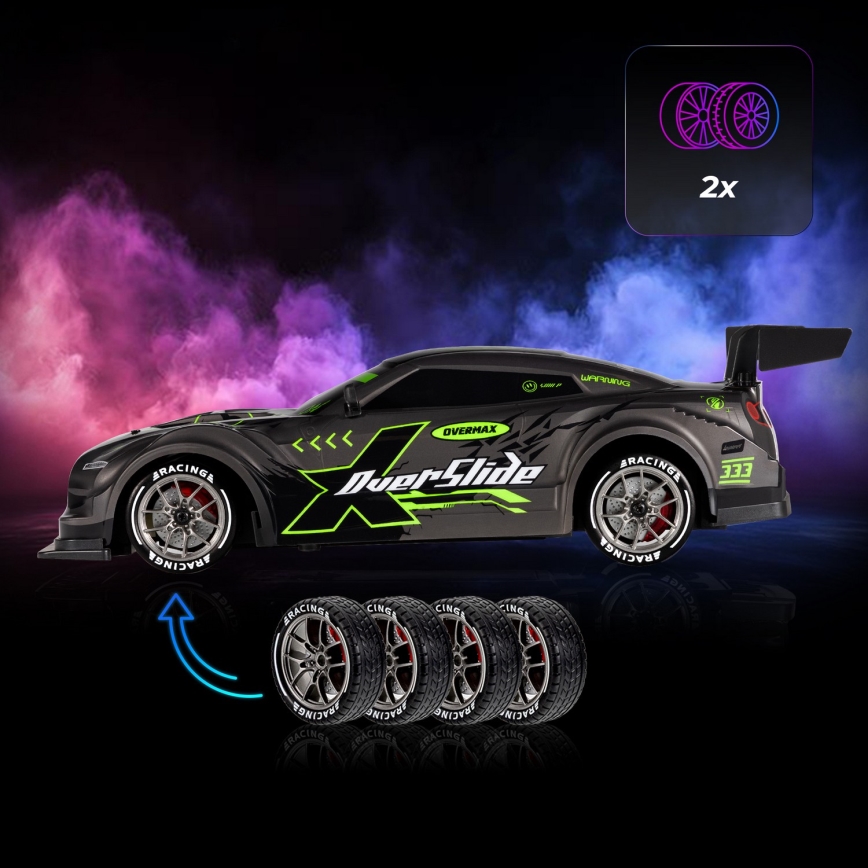 Overmax - Coche RC de drift con mando a distancia X-OVERSLIDE 1000 mAh negro/verde/azul/rojo