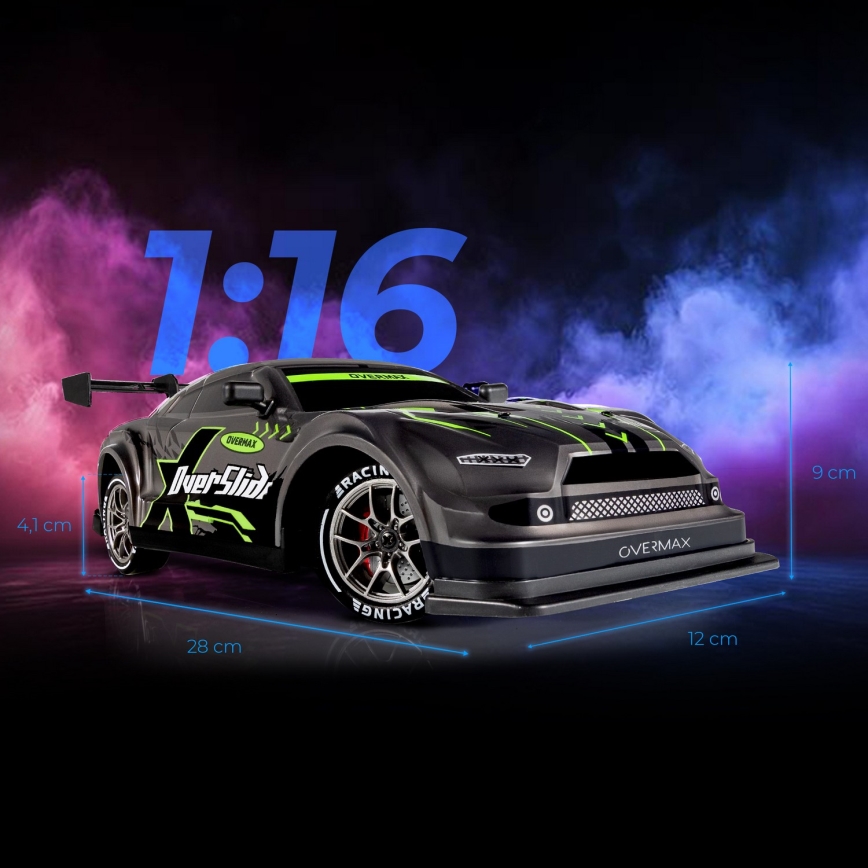 Overmax - Coche RC de drift con mando a distancia X-OVERSLIDE 1000 mAh negro/verde/azul/rojo