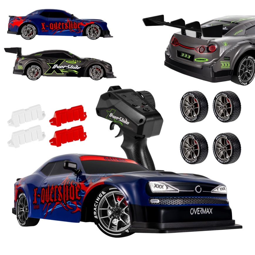 Overmax - Coche RC de drift con mando a distancia X-OVERSLIDE 1000 mAh negro/verde/azul/rojo