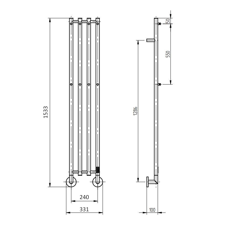 P.M.H. MO1SS-L - Toallero eléctrico MONA 93W/230V 153,3 cm IP44 acero inoxidable pulido