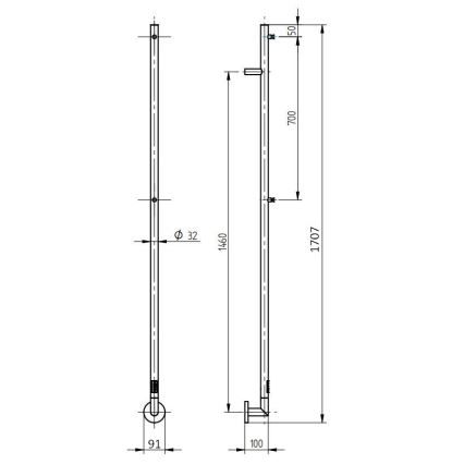 P.M.H. OL1B - Toallero eléctrico OLE 24 W/230 V, 170 cm, IP44, negro