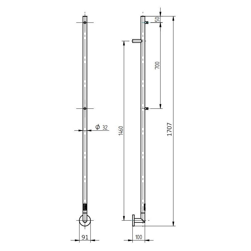 P.M.H. OL1B - Toallero eléctrico OLE 24 W/230 V, 170 cm, IP44, negro