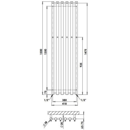P.M.H. R2C/6 - Radiador toallero en escalera para baño ROSENDAL 525W 150 cm cromo brillante