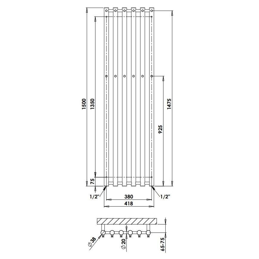 P.M.H. R2C/6 - Radiador toallero en escalera para baño ROSENDAL 525W 150 cm cromo brillante