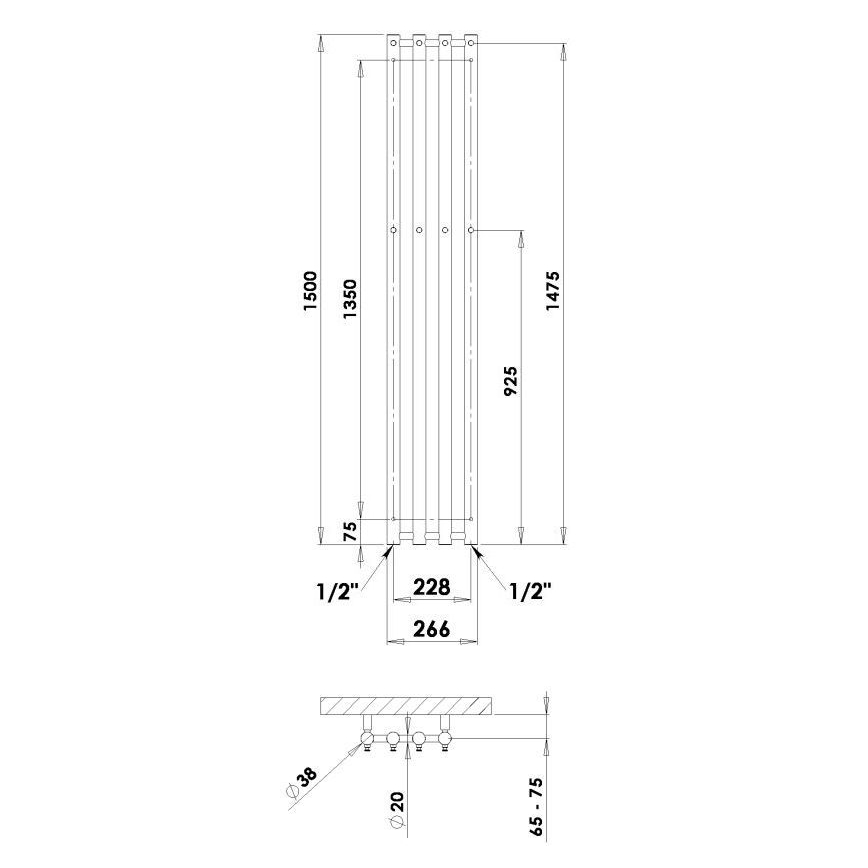 P.M.H. R2C - Radiador toallero tipo escalera para baño ROSENDAL 350W 150 cm cromo brillante