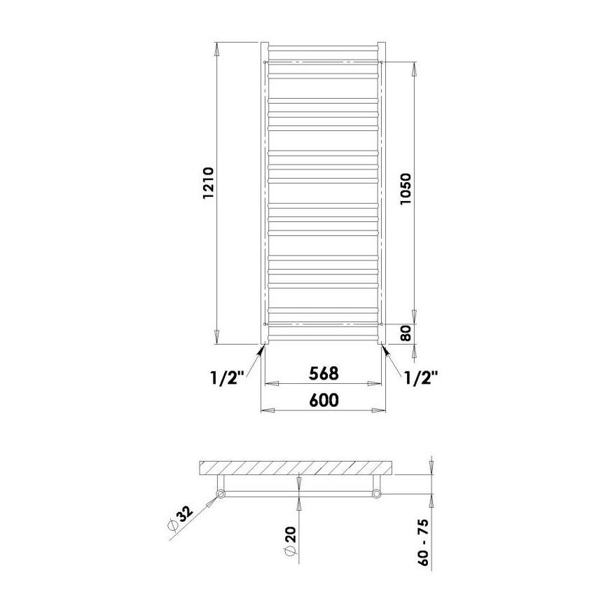 P.M.H. SN4C - Radiador toallero SORANO para baño, 470 W, 121 cm, cromo brillante