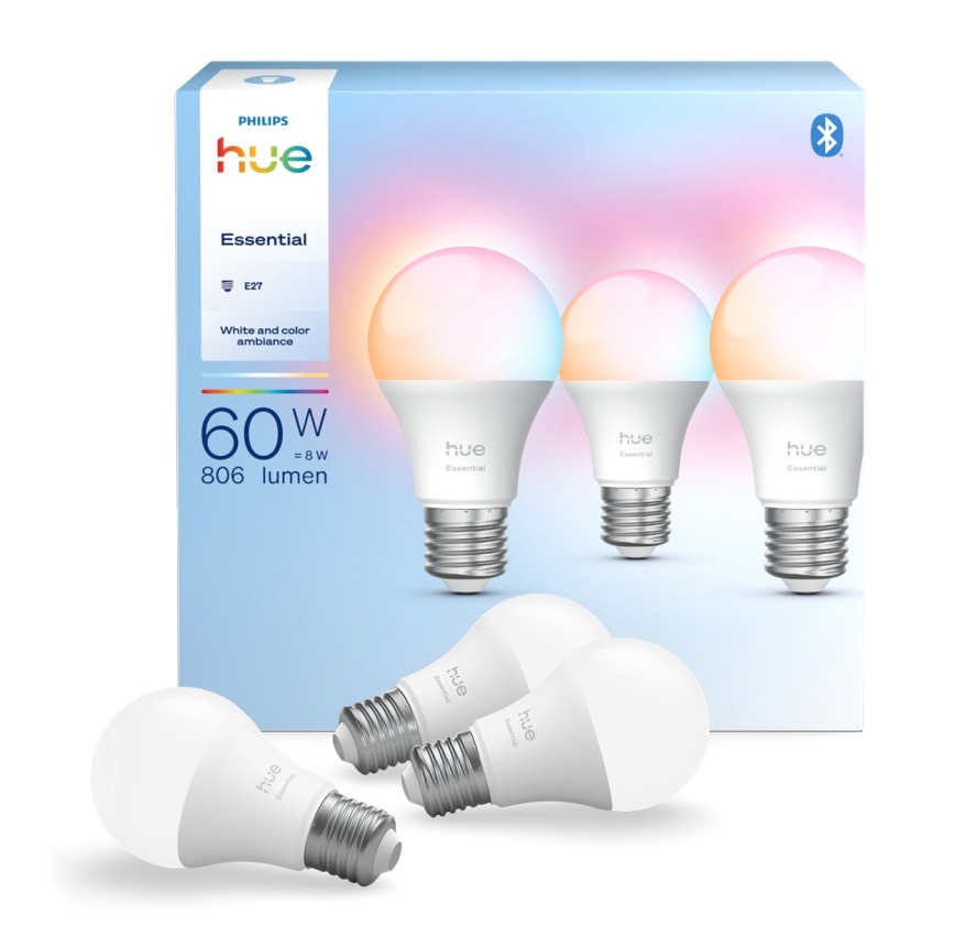 Pack 3x bombillas LED regulables Philips Hue White And Color Ambiance Essential E27/8W/230V 2200-6500K