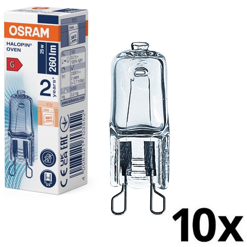 Pack de 10 bombillas para horno HALOPIN G9/25W/230V 2700K - Osram