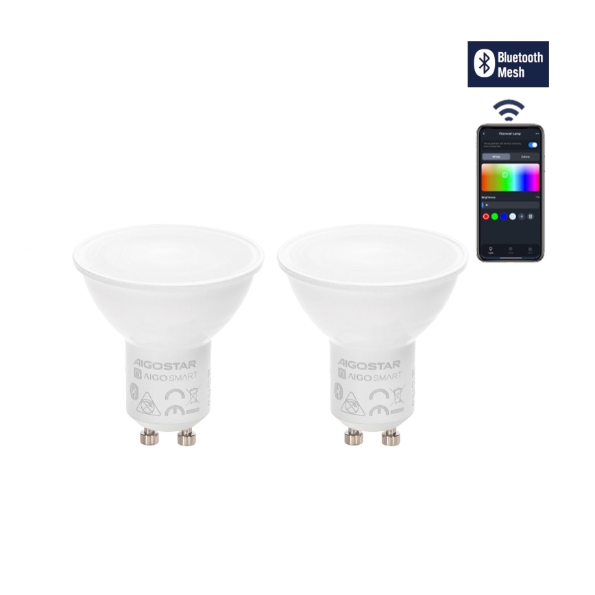 Pack de 2 bombillas LED regulables MESH Smart GU10/6,5W/230V 2700-6500K + mando a distancia - Aigostar