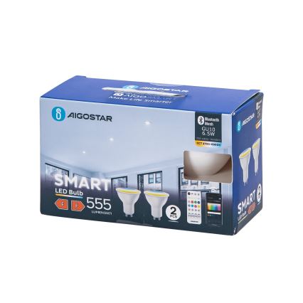 Pack de 2 bombillas LED regulables MESH Smart GU10/6,5W/230V 2700-6500K + mando a distancia - Aigostar