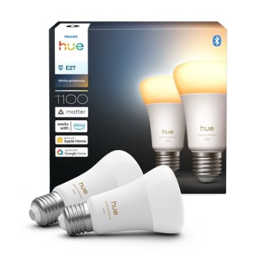 Pack de 2 bombillas LED regulables Philips Hue WHITE AMBIANCE E27/8,1W/230V 1000-20000K