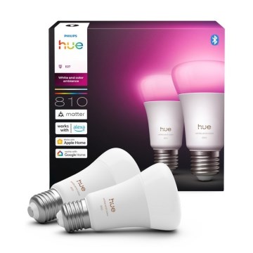 Pack de 2 bombillas LED regulables Philips Hue WHITE AND COLOR AMBIANCE E27/6W/230V 1000-20000K