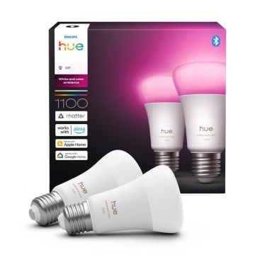 Pack de 2 bombillas LED regulables Philips Hue WHITE AND COLOR AMBIANCE E27/8,1W/230V 1000-20000K