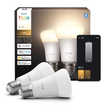 Pack de 2 bombillas LED regulables Philips Hue WHITE E27/7W/230V 2700K