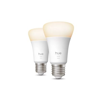 Pack de 2 bombillas LED regulables Philips Hue WHITE E27/9,5W/230V 2700K