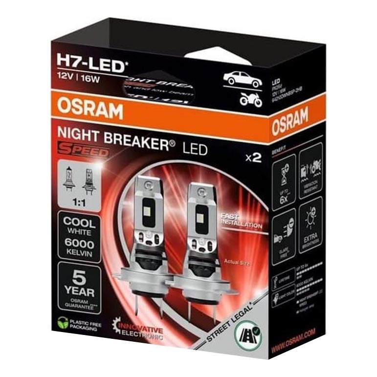 Pack de 2 lámparas LED para automóvil NIGHT BREAKER SPEED H7 PX26d, 16 W / 12 V, 6000 K - Osram