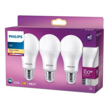 Pack de 3 bombillas LED Philips A60 E27/13W/230V 2700K