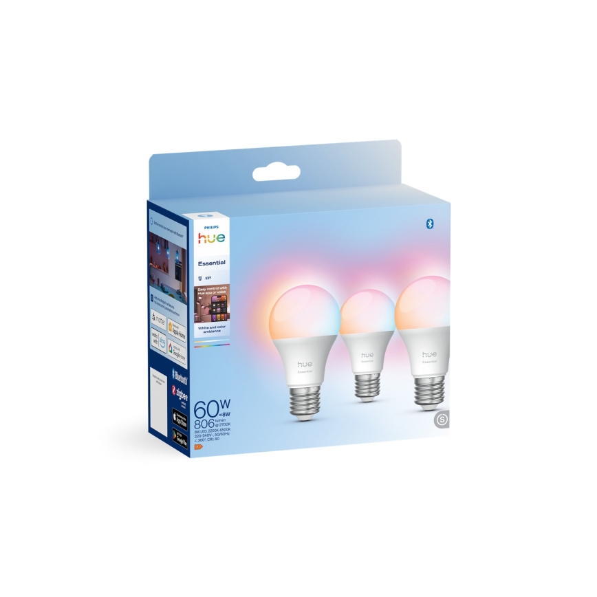 Pack 3x bombillas LED regulables Philips Hue White And Color Ambiance Essential E27/8W/230V 2200-6500K