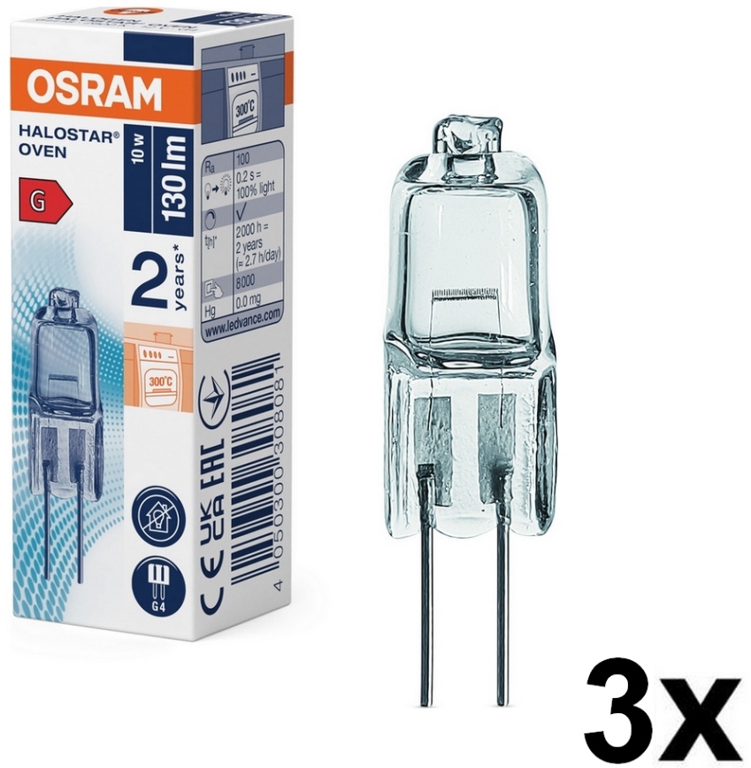 Pack de 3 bombillas para horno HALOSTAR G4/10W/12V 2700K - Osram