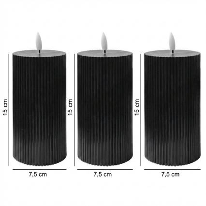 Pack de 3 velas LED BRILLO LED/2xAA 15 cm negras + mando a distancia