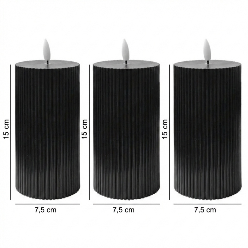 Pack de 3 velas LED BRILLO LED/2xAA 15 cm negras + mando a distancia
