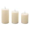 Pack de 3 velas LED BRILLO — color crema, funcionamiento con 3x AAA y mando a distancia