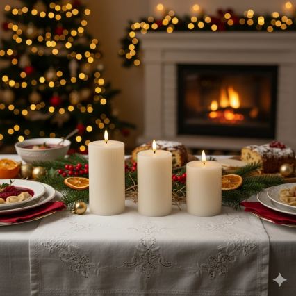 Pack de 3 velas LED BRILLO — color crema, funcionamiento con 3x AAA y mando a distancia