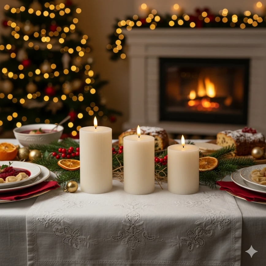 Pack de 3 velas LED BRILLO — color crema, funcionamiento con 3x AAA y mando a distancia