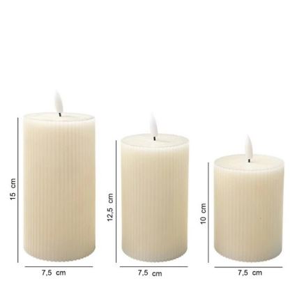 Pack de 3 velas LED BRILLO — color crema, funcionamiento con 3x AAA y mando a distancia